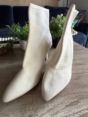 Cream Knit Sock Ankle Boots |